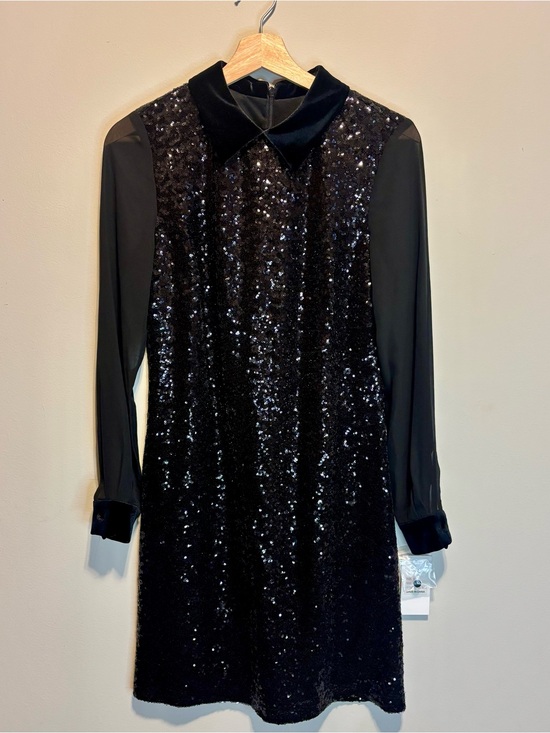 julia jordan Dresses & Skirts - ✨Julia Jordan Black Cocktail Sequin Dress with Velvet Collar Sheer Sleeve Size 6